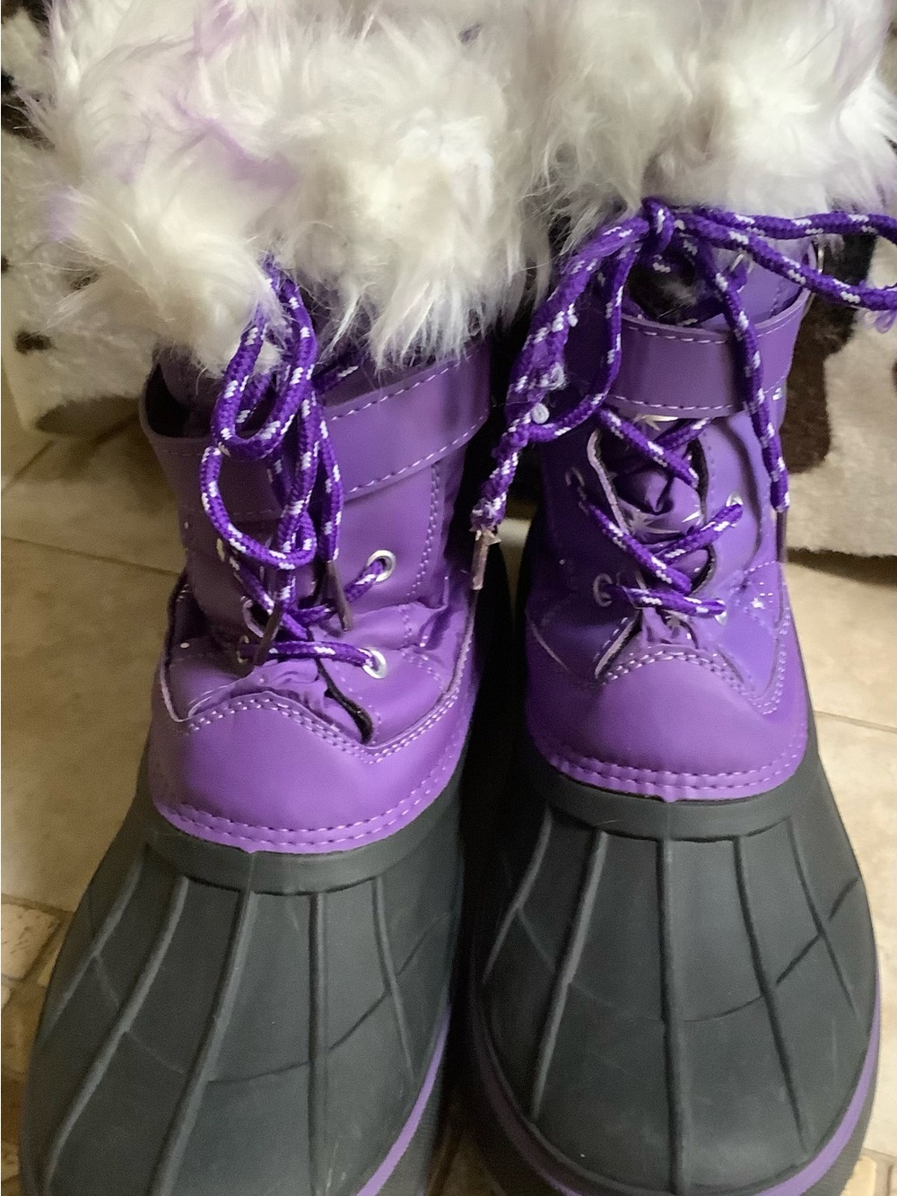 Purple Faux-Fur Trim Insulated Winter Duck Boots